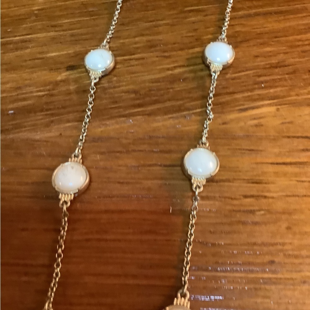 Lia Sophia 36in Gold Tone Milky White Cabochon Long Station Necklace - Picture 6 of 9
